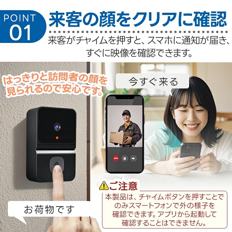 Amazon.co.jp: インターホン ワイヤレス 工事不要 カメラ付き ドアホン